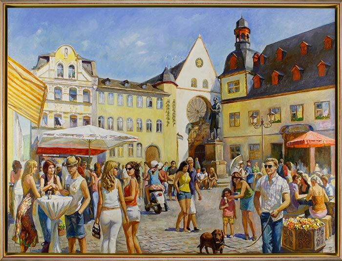 Diego Santos - KOBLENZ - JESUITENPLATZ UNIKAT im Schattenfugenrahmen Diego Santos original Gemälde - KOBLENZ - JESUITENPLATZ - handgemalt