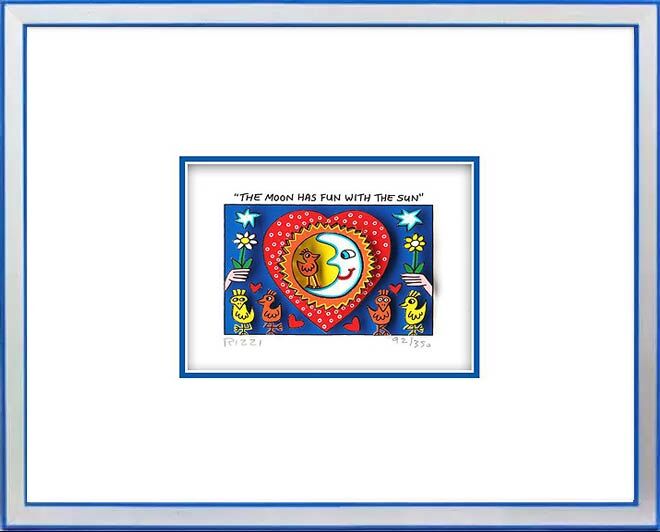 james-rizzi-the-moon-has-fun-with-the-sun-silber-blau-gerahmt james-rizzi-the-moon-has-fun-with-the-sun-silber-blau-gerahmt