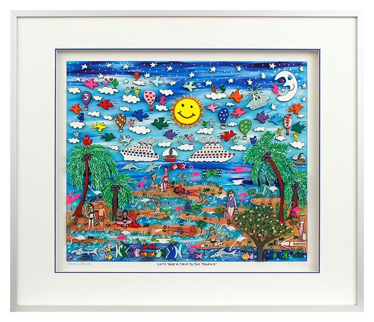 james-rizzi-lets-take-a-trip-to-the-tropics-gerahmt-kunst-3d