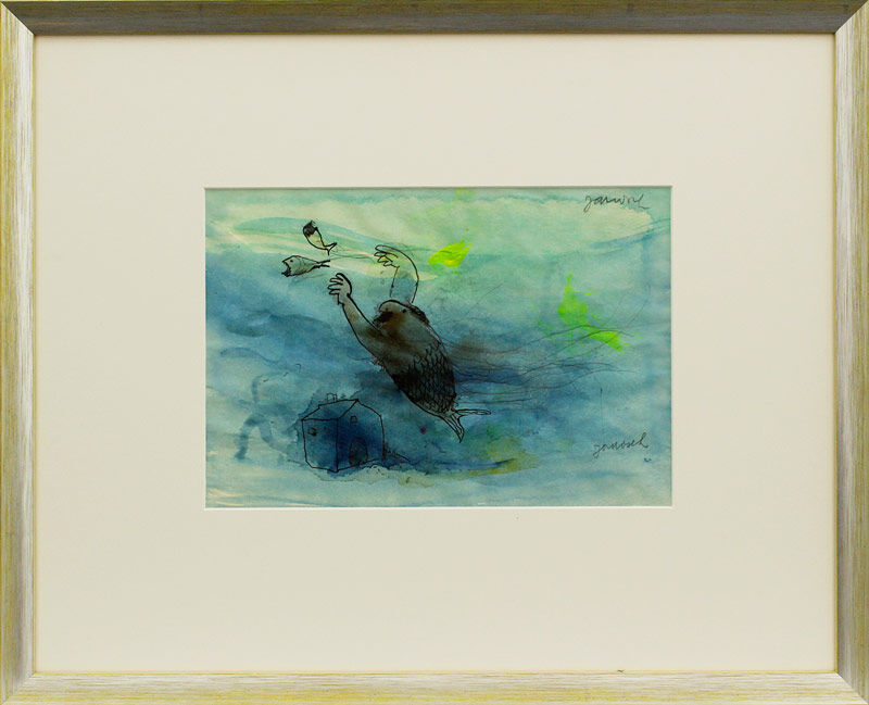 janosch-meerrjungfrau-jagt-fisch-gerahmt-aquarell janosch-meerrjungfrau-jagt-fisch-gerahmt-aquarell