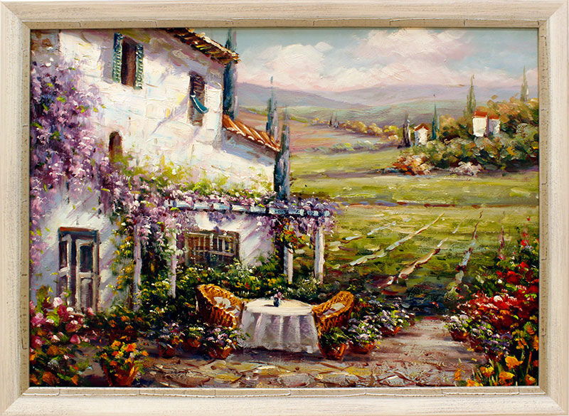 Landhaus Idylle - Gemälde auf Leinwand gerahmt Landhaus Idylle - Gemälde auf Leinwand gerahmt