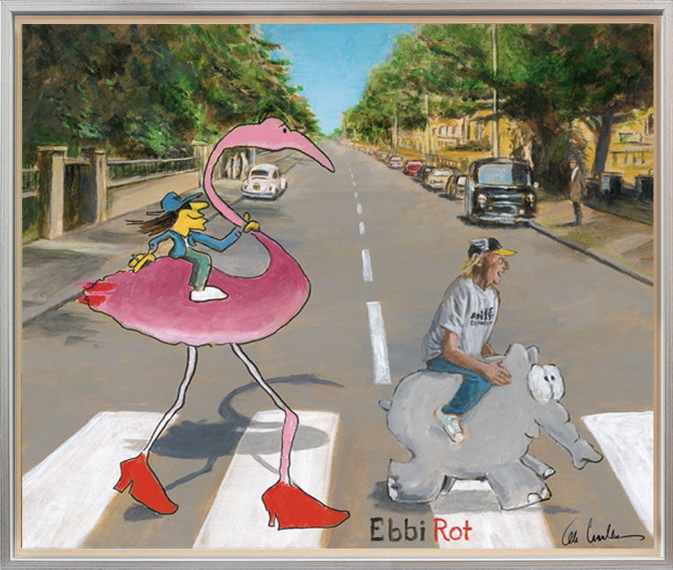 otto-waalkes-ebbi-rot-flamingo-mit-udo-lindenberg-gerahmt-beatles-abbey-road-ottifant otto-waalkes-ebbi-rot-flamingo-mit-udo-lindenberg-gerahmt-beatles-abbey-road-ottifant