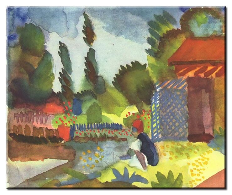 Leinwandbild August Macke - Tunesische Landschaft mit sitzendem Araber August Macke Bilder - Tunesische Landschaft mit sitzendem Araber-50 x 60 cm
