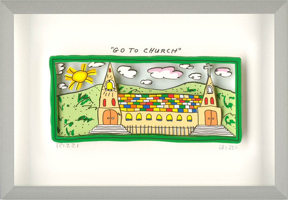 James Rizzi - GO TO CHURCH - Original 3D Bild drucksigniert