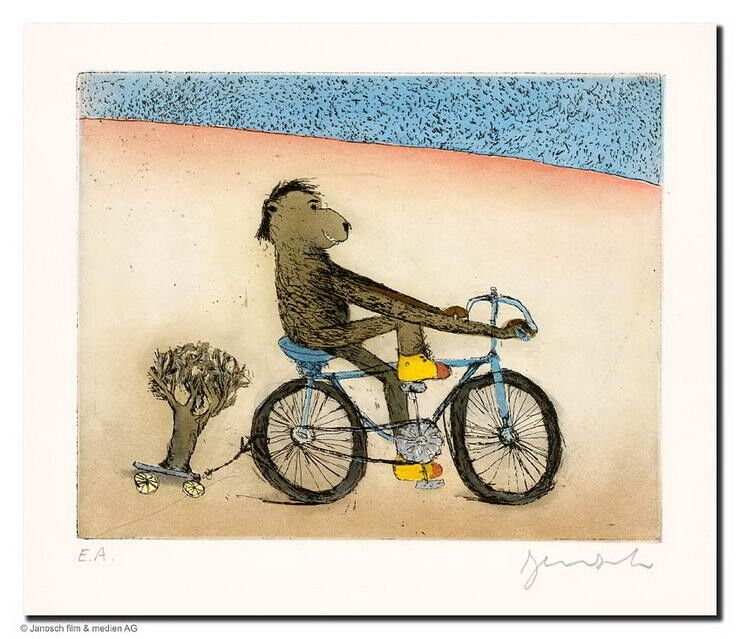 janosch-fahrradbaer-ungerahmt-kunst-radierung janosch-fahrradbaer-ungerahmt-kunst-radierung