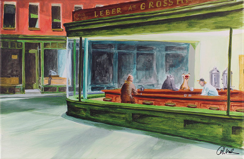 otto-waalkes-nighthawks-ungerahmt-ottifant-sid-ice-age-edward-hopper