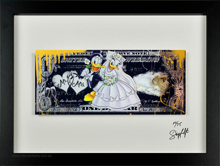 SKYYLOFT - Donald & Daisy - Wedding Dollar - Bild mit Museumsglas und Bilderrahmen  SKYYLOFT - Donald & Daisy - Wedding Dollar - Bild mit Museumsglas und Bilderrahmen