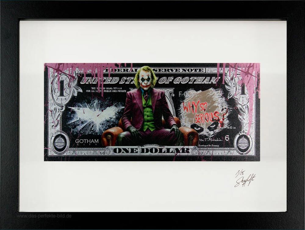 SKYYLOFT Bilder - JOKER GOTHAM Dollar - Bild mit Museumsglas und Bilderrahmen   