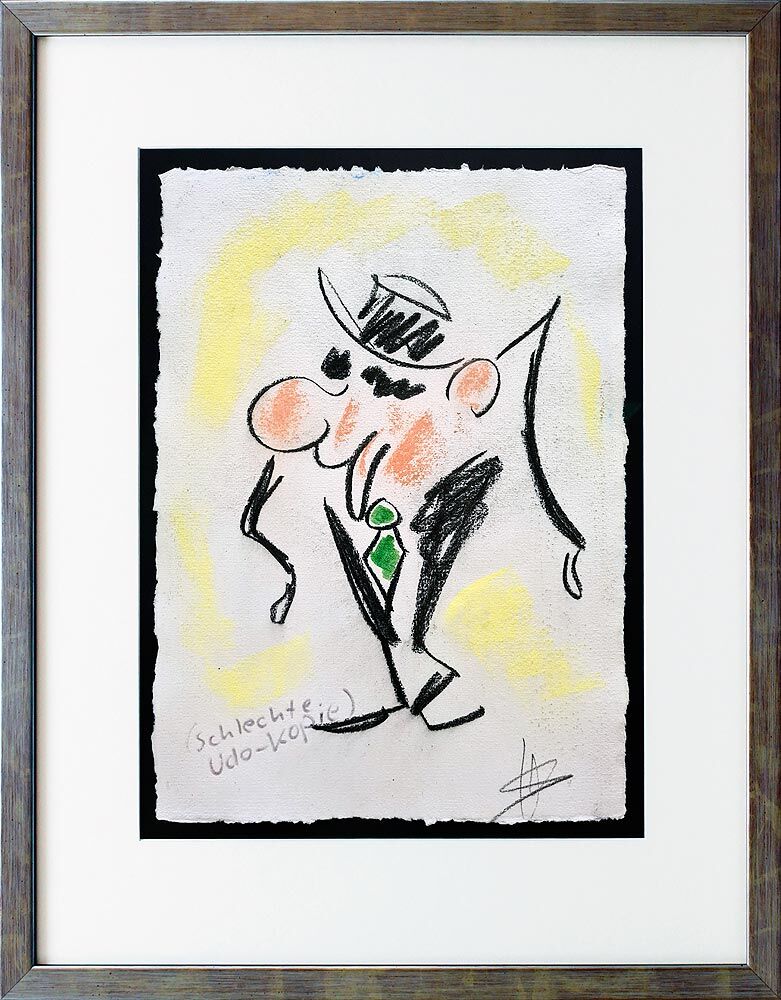 Helge Schneider - UDO LINDENBERG - SCHLECHTE UDO KOPIE 3 original Kohlezeichnung auf Büttenpapier
