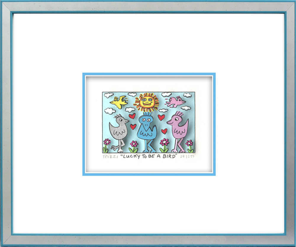 james-rizzi-lucky-to-be-a-bird-silber-tuerkis-gerahmt james-rizzi-lucky-to-be-a-bird-silber-tuerkis-gerahmt