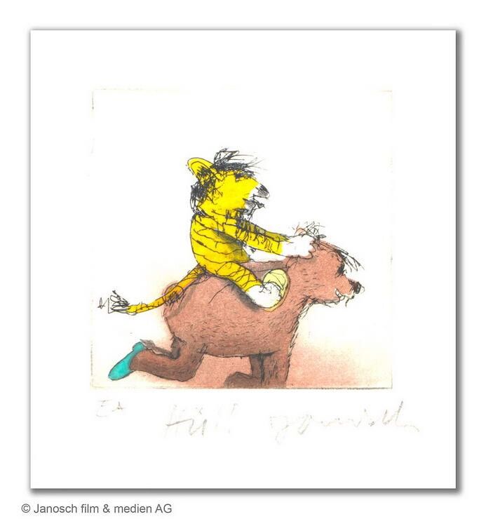 janosch-flotter-ritt-mit-tiger-und-baer-ungerahmt-kunst-radierung janosch-flotter-ritt-mit-tiger-und-baer-ungerahmt-kunst-radierung