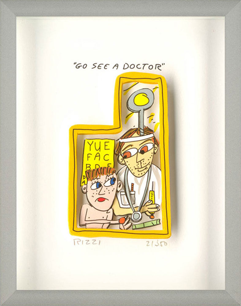James Rizzi - GO SEE A DOCTOR - Original 3D Bild drucksigniert