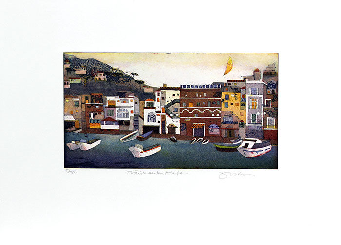 Jutta Votteler - Träumender Hafen - Original Farb-Radierung - limitiert und handsigniert Jutta Votteler - Träumender Hafen - Original Farb-Radierung - limitiert und handsigniert