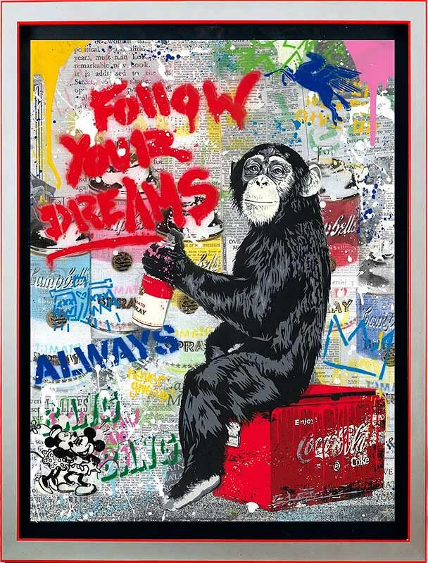 Mr-Brainwash-everyday-life-gerahmt-silber-rot