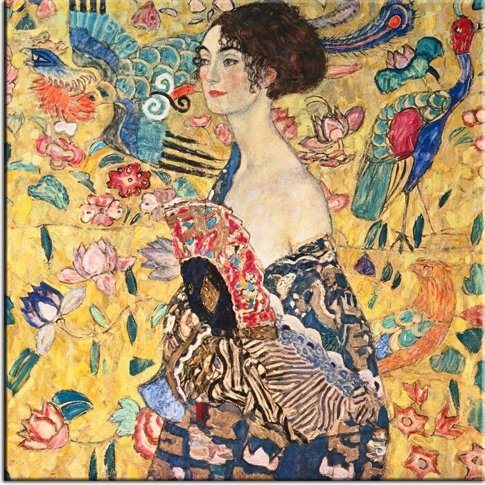 Leinwandbild Klimt Frau mit dem Fächer