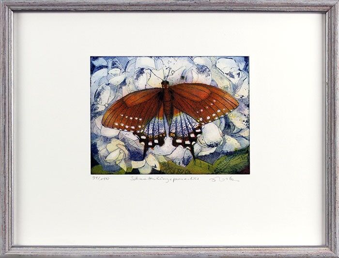 Jutta Votteler. Schmetterlingsparadies gerahmt Jutta Votteler - Schmetterlingsparadies - Original Farb-Radierung - limitiert und handsigniert