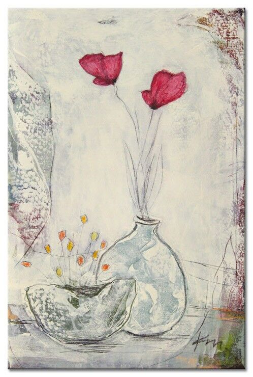 Karin Mele Blumenbilder PAVOT ROSE Karin Melé - Pavot Rose - Original handgemalte Mischtechnik -60 x 90 cm