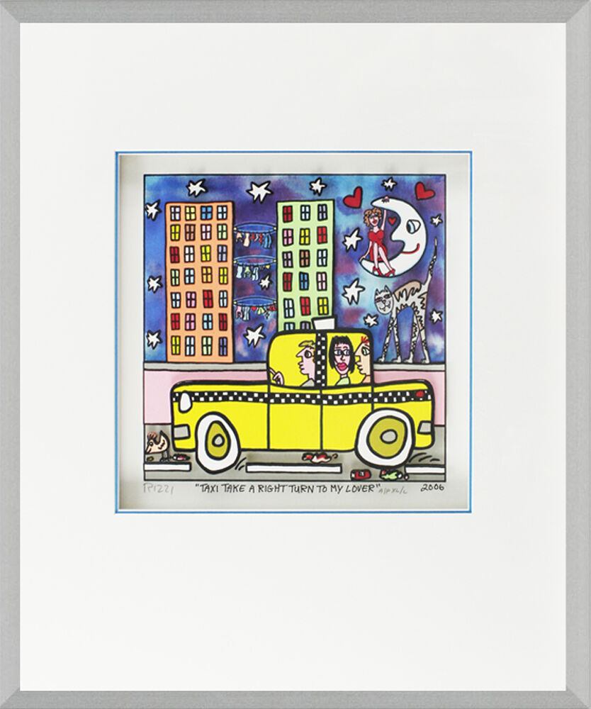 james-rizzi-taxi-take-a-right-turn-to-my-lover-silber-alu-gerahmt