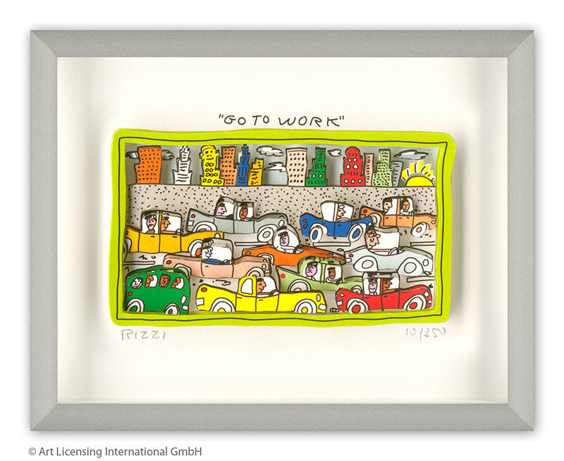 james-rizzi-go-to-work-gerahmt-kunst-3d james-rizzi-go-to-work-gerahmt-kunst-3d