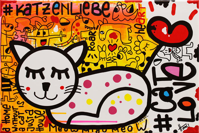 HONK!ART - Jürgen Kadel - KATZENLIEBE small Original handgemalte Mischtechnik HONK!ART - Jürgen Kadel - KATZENLIEBE small Original handgemalte Mischtechnik
