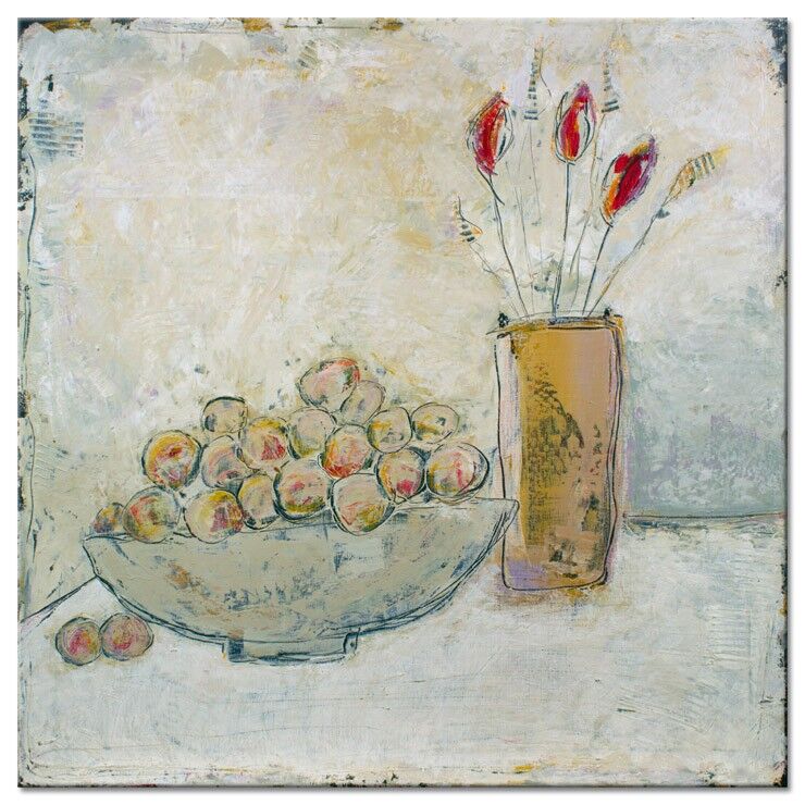 Karin Mele Blumenbilder PEACHES Karin Melé - Peaches - Original handgemalte Mischtechnik -50 x 50 cm