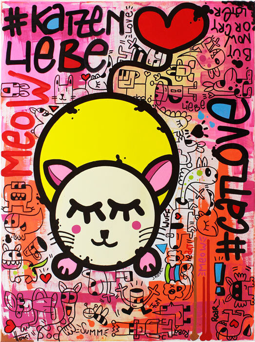 HONK!ART - Jürgen Kadel - KATZENLIEBE Original handgemalte Mischtechnik HONK!ART - Jürgen Kadel - KATZENLIEBE Original handgemalte Mischtechnik