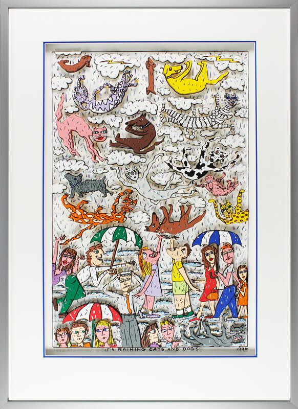 James-Rizzi-its-raining-cats-and-dogs-gerahmt-alu