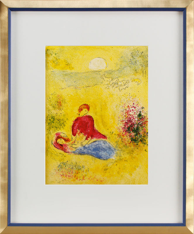 Marc Chagall - DAPHNIS UND CHLOÉ - DIE SCHWALBE - Offsetlithographie im Designrahmen Marc Chagall - DAPHNIS UND CHLOÉ - DIE SCHWALBE - Offsetlithographie im Designrahmen
