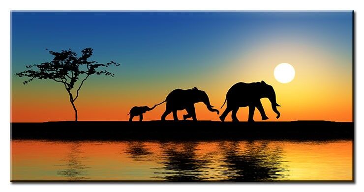 Elephant Walk - Modernes Leinwandbild Modernes Leinwandbild - Elephant Walk-80 x 160 cm