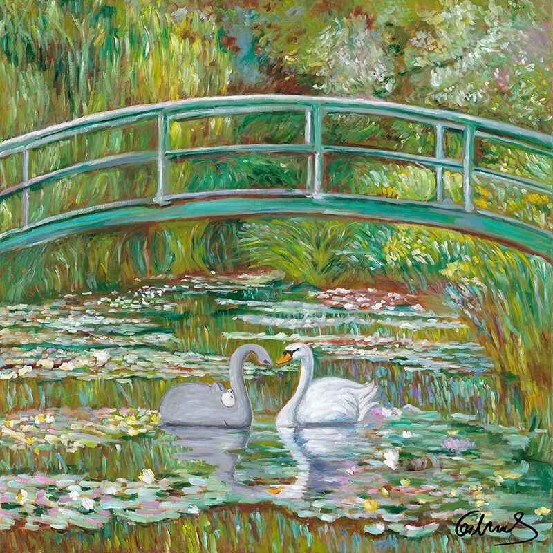 otto-waalkes-bridge-over-silent-water-ungerahmt-ottifant-monet