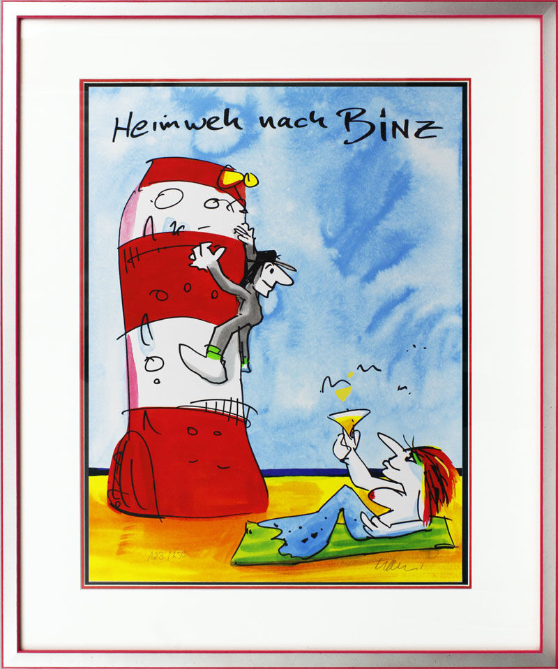 udo-lindenberg-heimweh-nach-binz-gerahmt-silber-rot Udo Lindenberg HEIMWEH NACH BINZ - Original Grafik