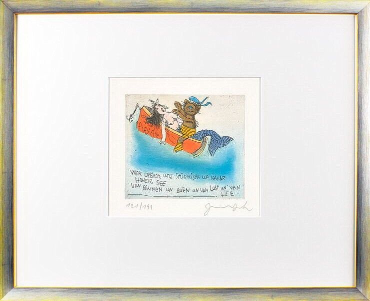 janosch-wir-liebten-uns-auf-ganz-hoher-see-gerahmt-kunst-radierung janosch-wir-liebten-uns-auf-ganz-hoher-see-gerahmt-kunst-radierung
