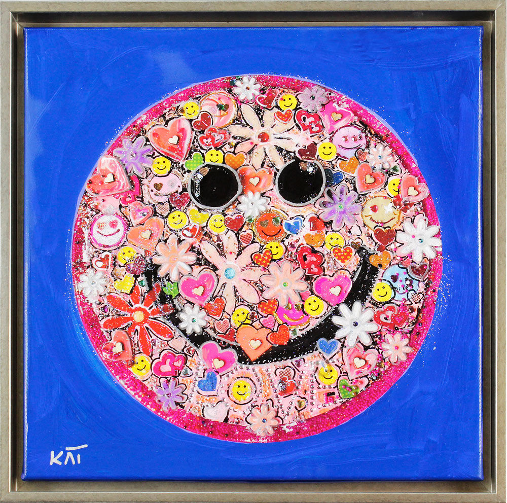 Kat Lassen - BE HAPPY SMILEY PINK ROYAL - Original Mischtechnik - handsigniertes Unikat  