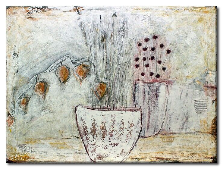 Karin Mele moderne Blumenbilder auf Leinwand. Physalis I Karin Melé - Physalis I - Original handgemalte Mischtechnik