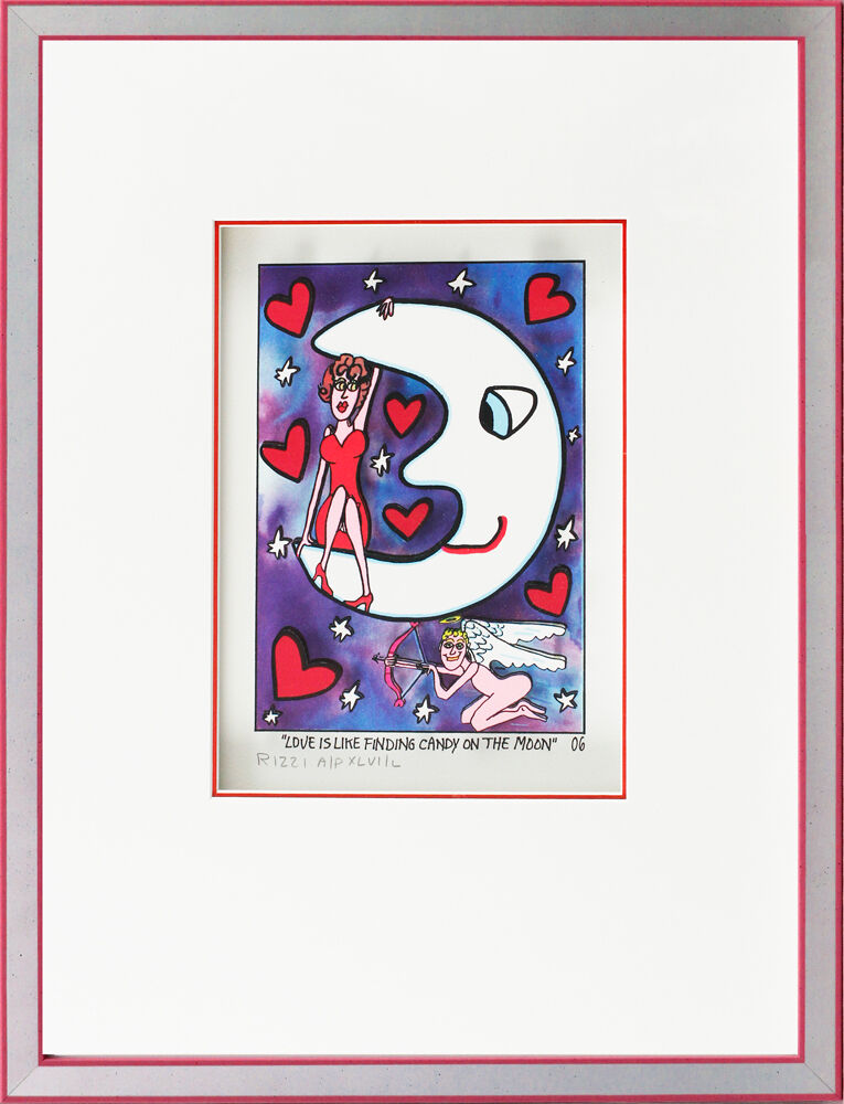 james-rizzi-love-is-like-finding-candy-on-the-moon-silber-rot-gerahmt