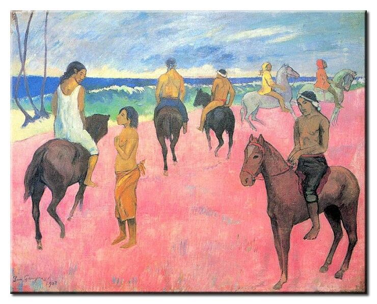 Leinwandbild Paul Gauguin - Reiten am Strand Paul Gauguin Bilder - Reiten am Strand-70 x 90 cm
