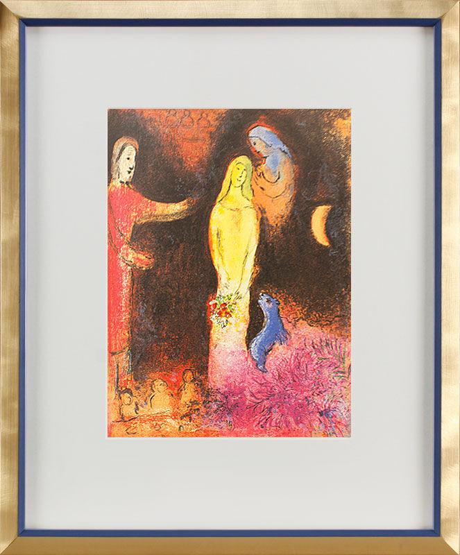 Marc Chagall - DAPHNIS UND CHLOÉ - KLEARISTA KLEIDET UND  KÄMMT CHLOÉ Offsetlithographie im Designrahmen Marc Chagall - DAPHNIS UND CHLOÉ - KLEARISTA KLEIDET UND  KÄMMT CHLOÉ Offsetlithographie im Designrahmen
