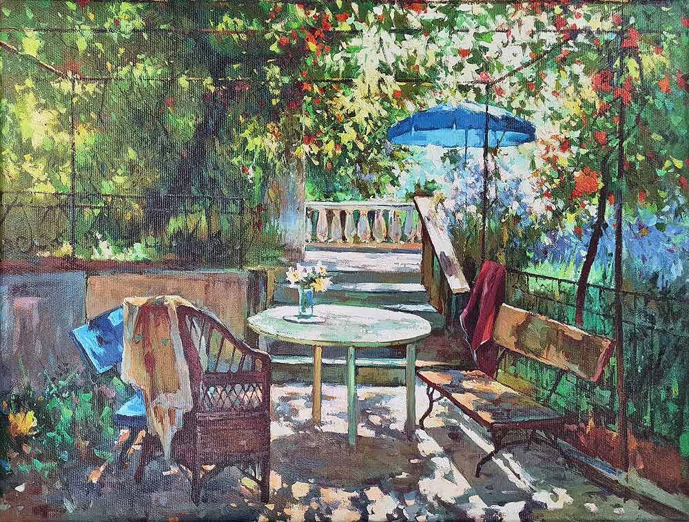 Leinwandbild - 40 x 30 - "Gartenterasse"