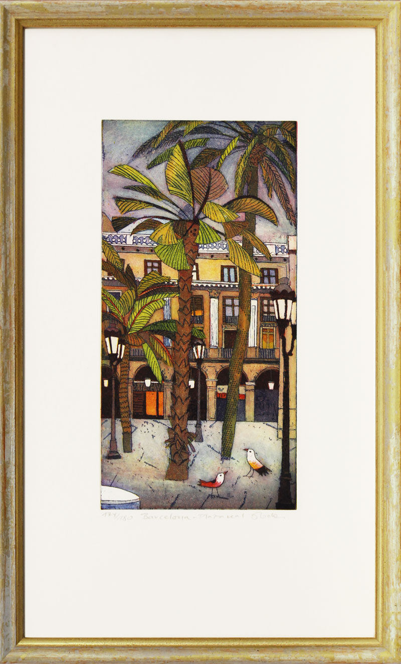 jutta-votteler-barcelona-plaza-real-gerahmt-kunst-farbradierung jutta-votteler-barcelona-plaza-real-gerahmt-kunst-farbradierung