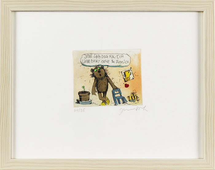 Janosch - JETZT SAG DOCH MAL ICH LIEBE DICH ODER SO ÄHNLICH Janosch - JETZT SAG DOCH MAL ICH LIEBE DICH ODER SO ÄHNLICH - original Radierung handsigniert