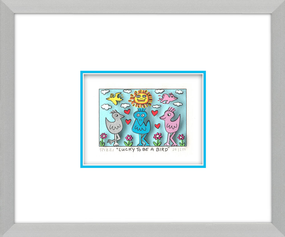 james-rizzi-lucky-to-be-a-bird-alu-gerahmt