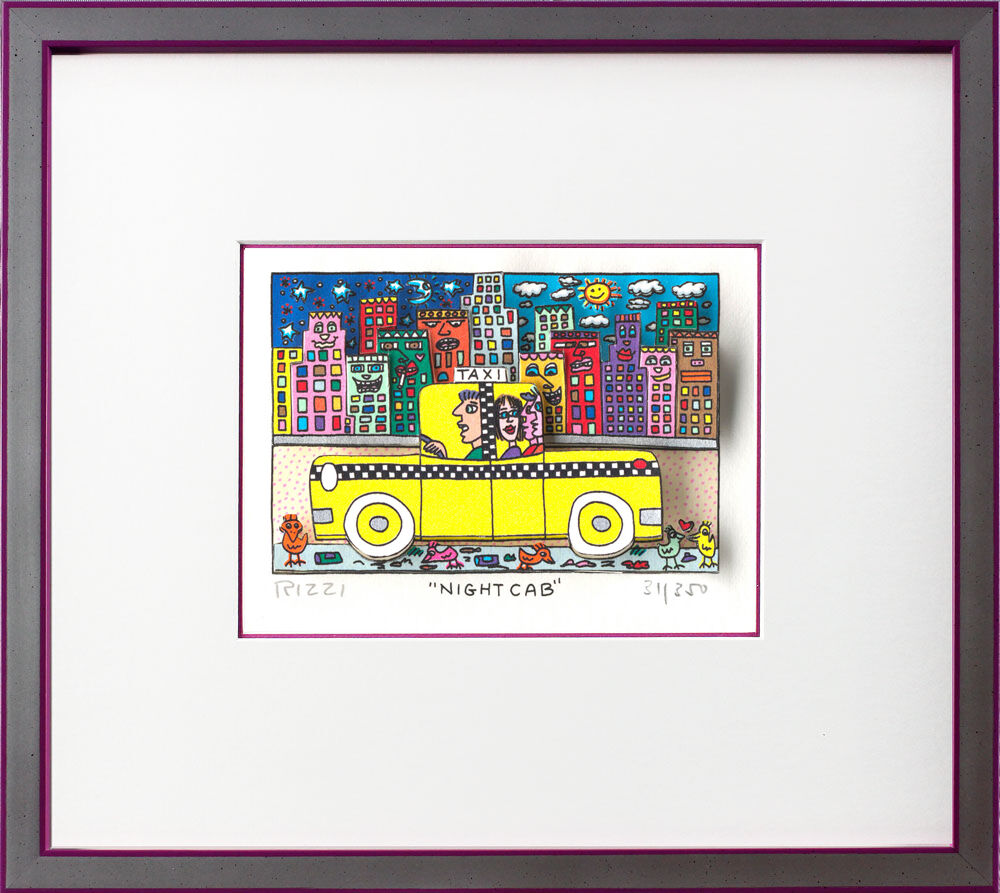 James Rizzi Bilder - Night Cab - original 3D-Bildobjekt    