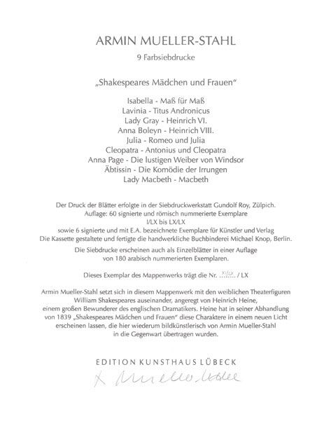 Vorsatzblatt Mappenwek MUELLER-STAHL- Shakespeares Mädchen und Frauen