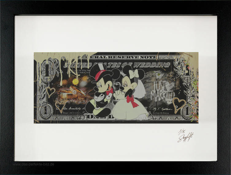 SKYYLOFT - Micky & Minnie - JUST MARRIED - Wedding dollar - Bild mit Museumsglas und Bilderrahmen SKYYLOFT - Micky & Minnie - JUST MARRIED - Wedding dollar - Bild mit Museumsglas und Bilderrahmen