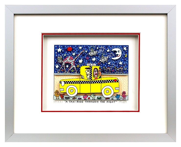 james-rizzi-a-taxi-ride-through-the-night-alurahmen-kunst-3d