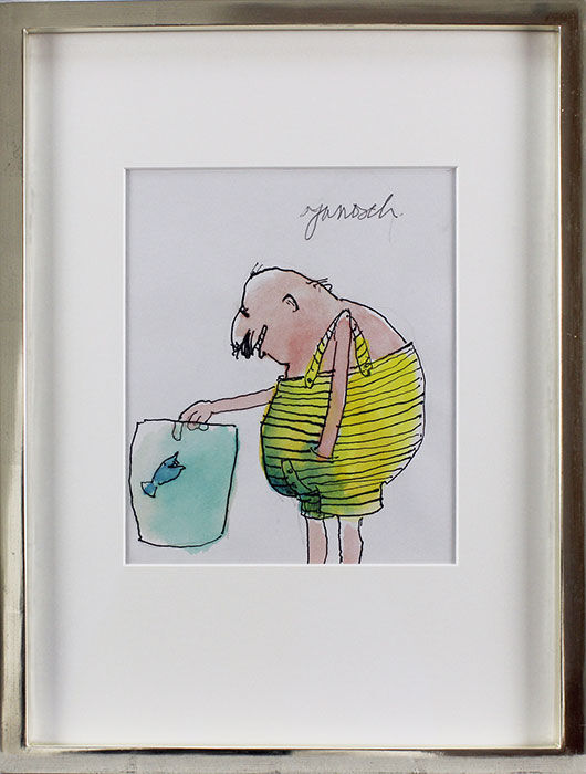 Janosch - MEIN KLEINER GRÜNER FISCH IM GRÜNEN GLAS - original Aquarell handsigniert