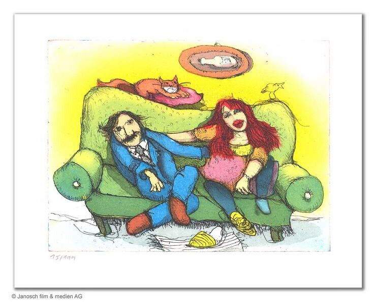 janosch-das-holde-paar-auf-dem-gruenen-sofa-ungerahmt-kunst-radierung janosch-das-holde-paar-auf-dem-gruenen-sofa-ungerahmt-kunst-radierung