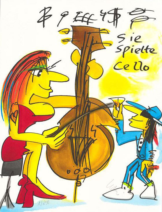 Udo Lindenberg Bilder - SIE SPIELTE CELLO - Edition 2020 - Original Grafik handsigniert 