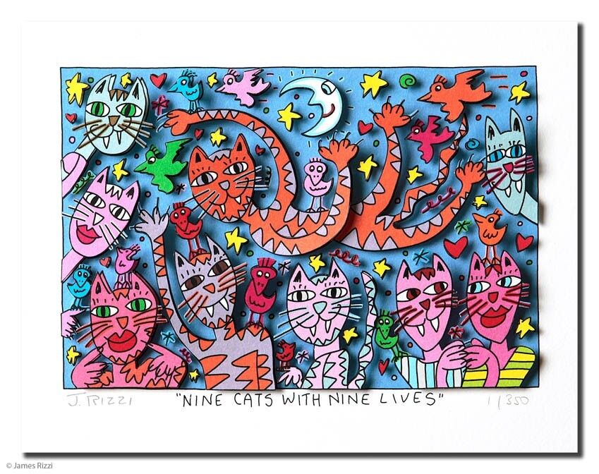 james-rizzi-nine-cats-with-nine-lives-ungerahmt-kunst-3d james-rizzi-nine-cats-with-nine-lives-ungerahmt-kunst-3d