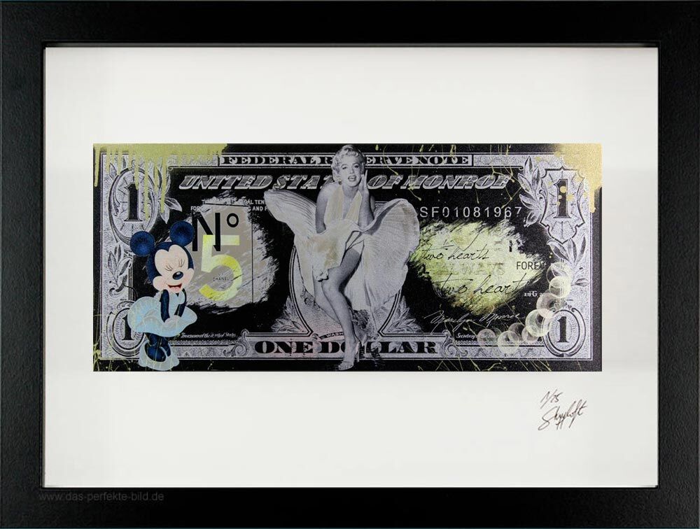 SKYYLOFT Bilder - Minnie Monroe Dollar - Bild mit Museumsglas und Bilderrahmen     